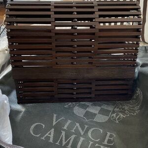 Vince Camuto Dark Brown Slatted Wooden Clutch
